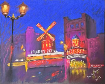 El Moulin Rouge Pintura Pastel Original 8.5x11