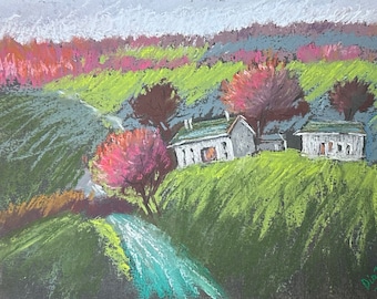 Italian Village Original Pastel Painting 7.5x10