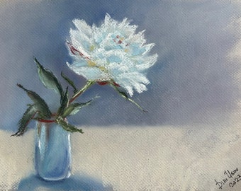 La pintura al pastel de peonía blanca 12x9