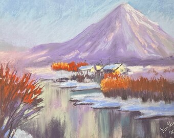 La Gran Reserva Natural del Estado Ártico Pintura Pastel Original 8,5x11.5