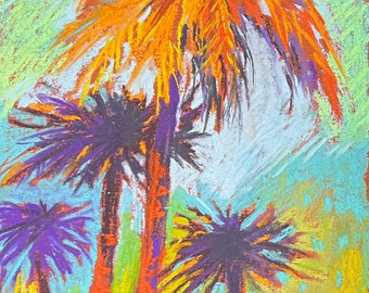 Palmeras 1 Pintura Pastel Original 6.5x10