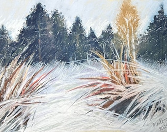 El Pantano de Invierno Pintura Pastel Original 8x10