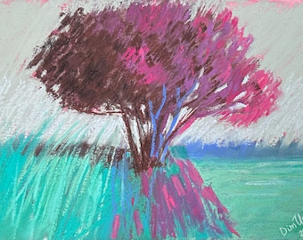 El árbol magenta Pintura al pastel original 8x10