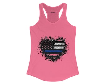 Women's Back The Blue Cotton Racerback Tank| Available in Many Colors| S-2XL| Police Officer Gifts| Gifts for her| Support Blue| Signal20