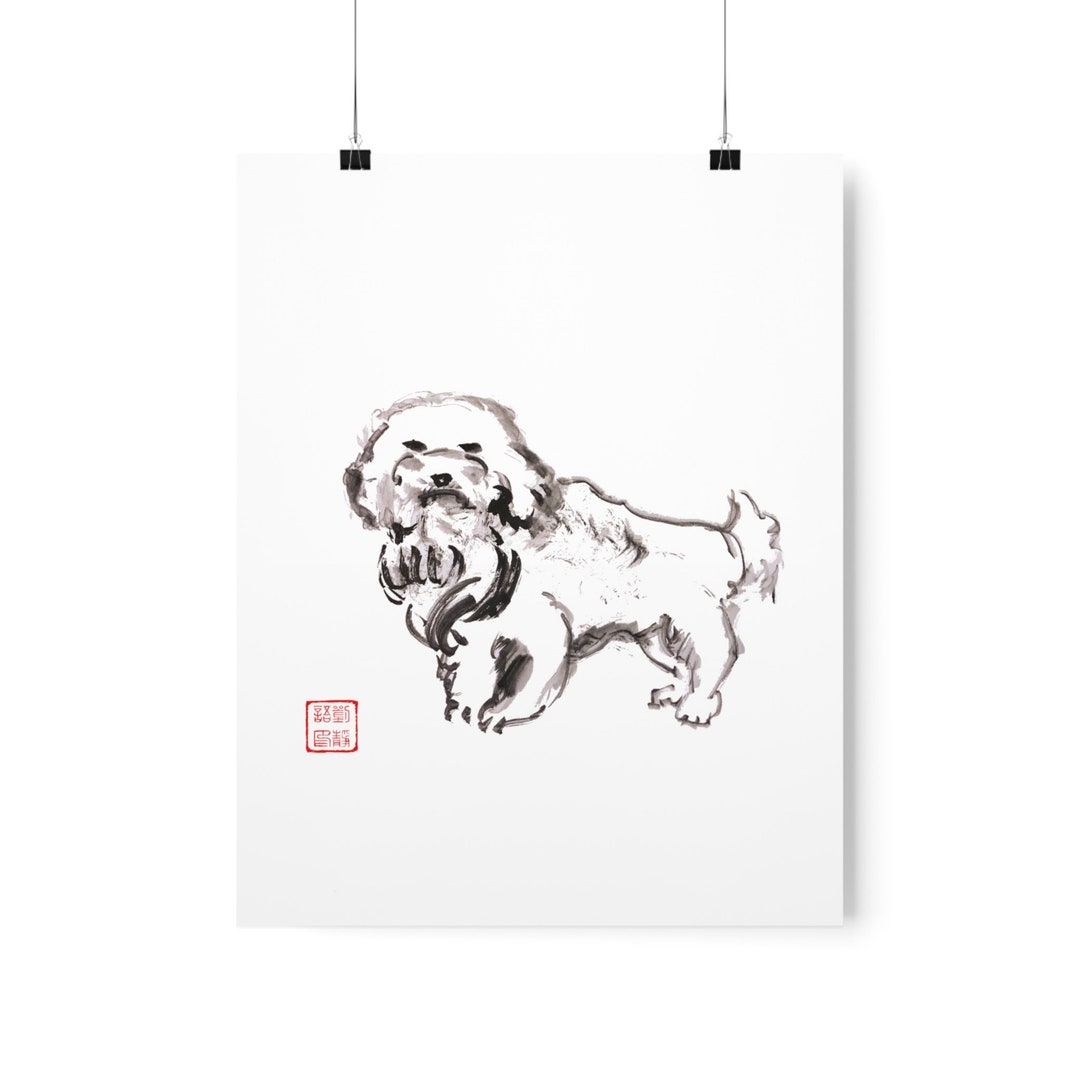 Cute Dog Sumie Art Print Decor Etsy