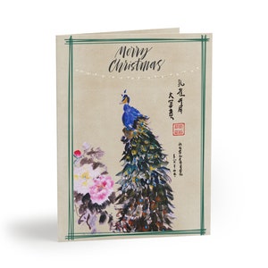 Weihnachtspfau-chinesische Pinselmalerei-Hinweis-Karte