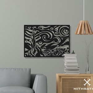 Sternennacht Metall Wandkunst - Van Gogh Inspiriertes Dekor - Einzigartiges Handgefertigtes Metall Kunstwerk - Modernes Wanddekor - Geschenk für Kunstliebhaber