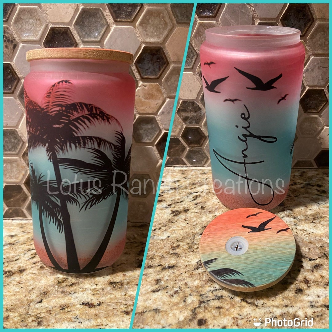 Palm Tree 16oz Frosted Glass Can - Etsy