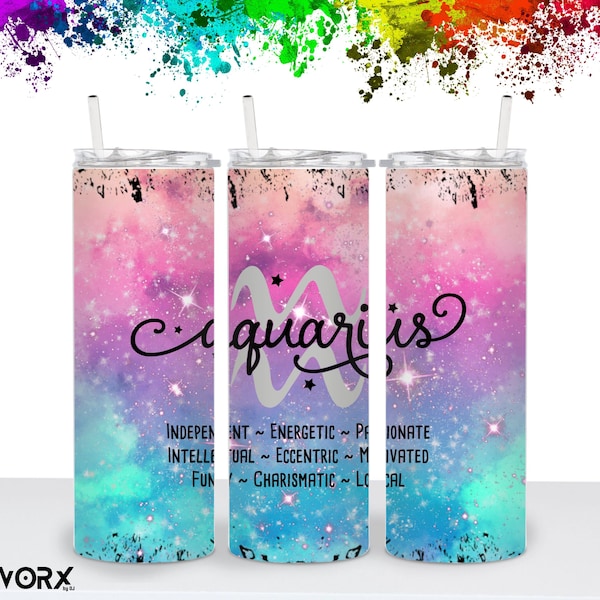 AQUARIUS Zodiac Sign 20oz Tumbler Wrap png, Star sign, Horoscope, Digital Download, 20oz skinny, INSTANT png