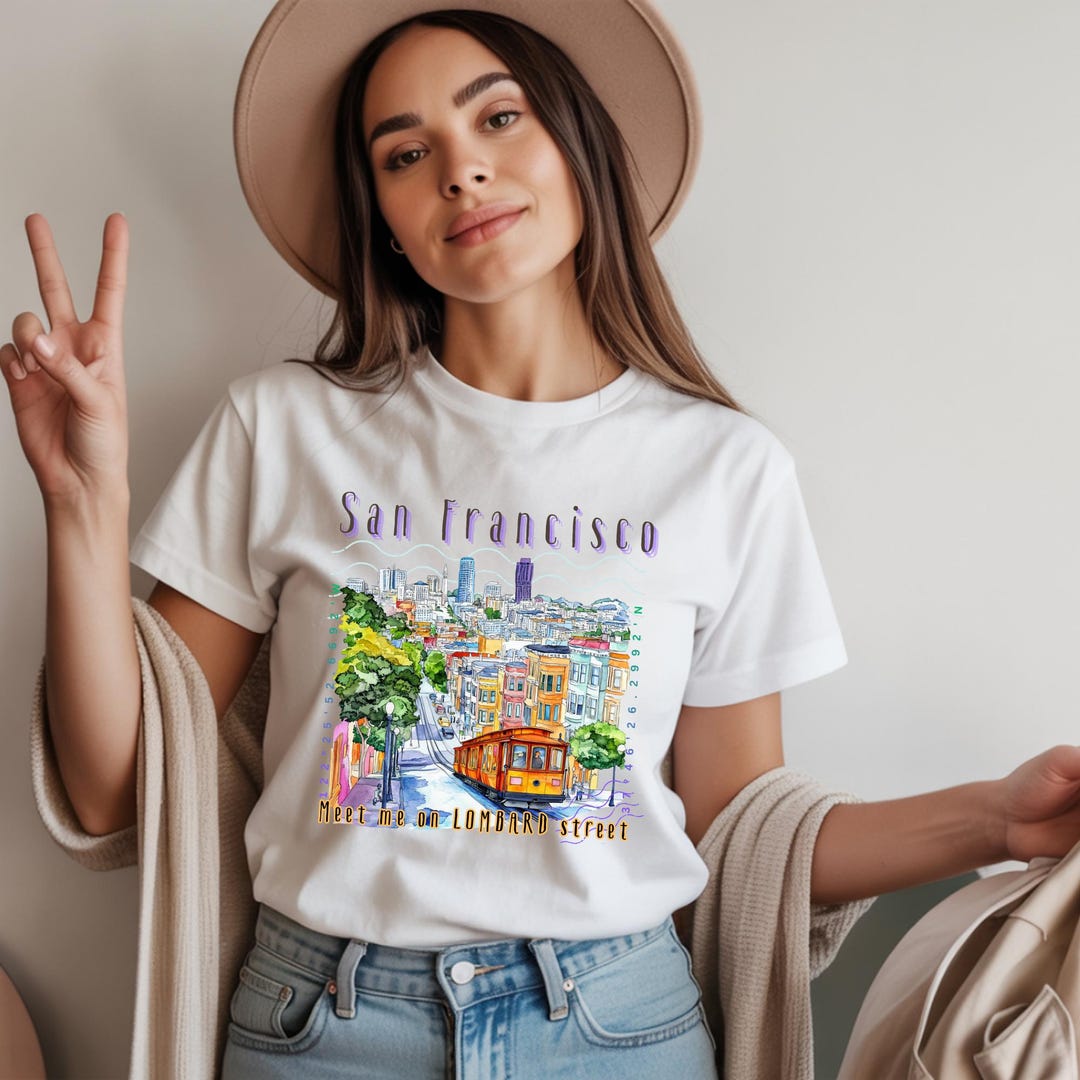 90s サンフランシスコ アートTシャツ USA製 ケーブルカー 水彩画 Art サンフランシスコ ケーブルカー イラスト T シャツ | ロンバード