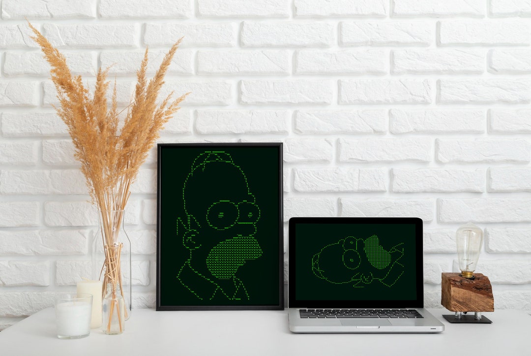 Homer Simpson ASCII Art Print Retro Computer Style Graphic Portrait