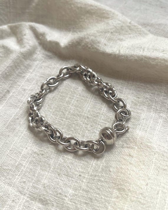 Sterling Silver - Chunky Faceted Chain Link Bracelet - 2000s Vintage