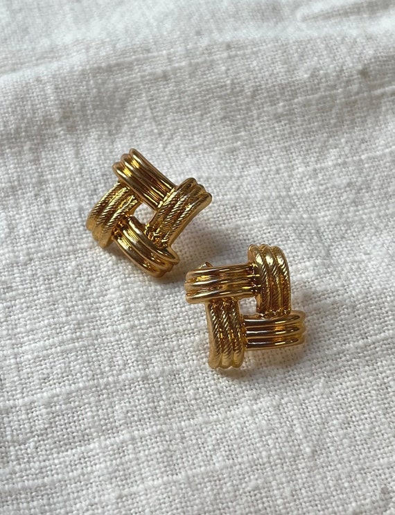 14-Karat Gold - Woven Crosshatch Stud Earrings - 1