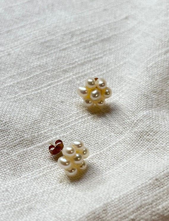 14-Karat Gold - Pearl Floral Button Earring - 199… - image 7
