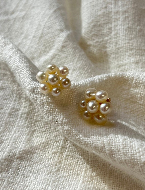 14-Karat Gold - Pearl Floral Button Earring - 199… - image 1