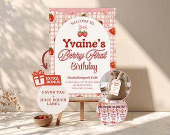 Berry First Birthday Welcome Sign, Strawberry Birthday, Berry First Birthday Welcome Poster, Berry First Birthday Decor, Berry 1st, bfb1