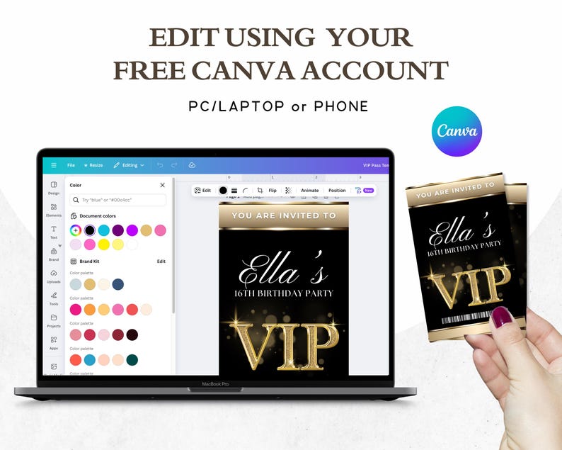 Editable VIP Invitation, Gold VIP Insert for Lanyard, VIP Pass ...