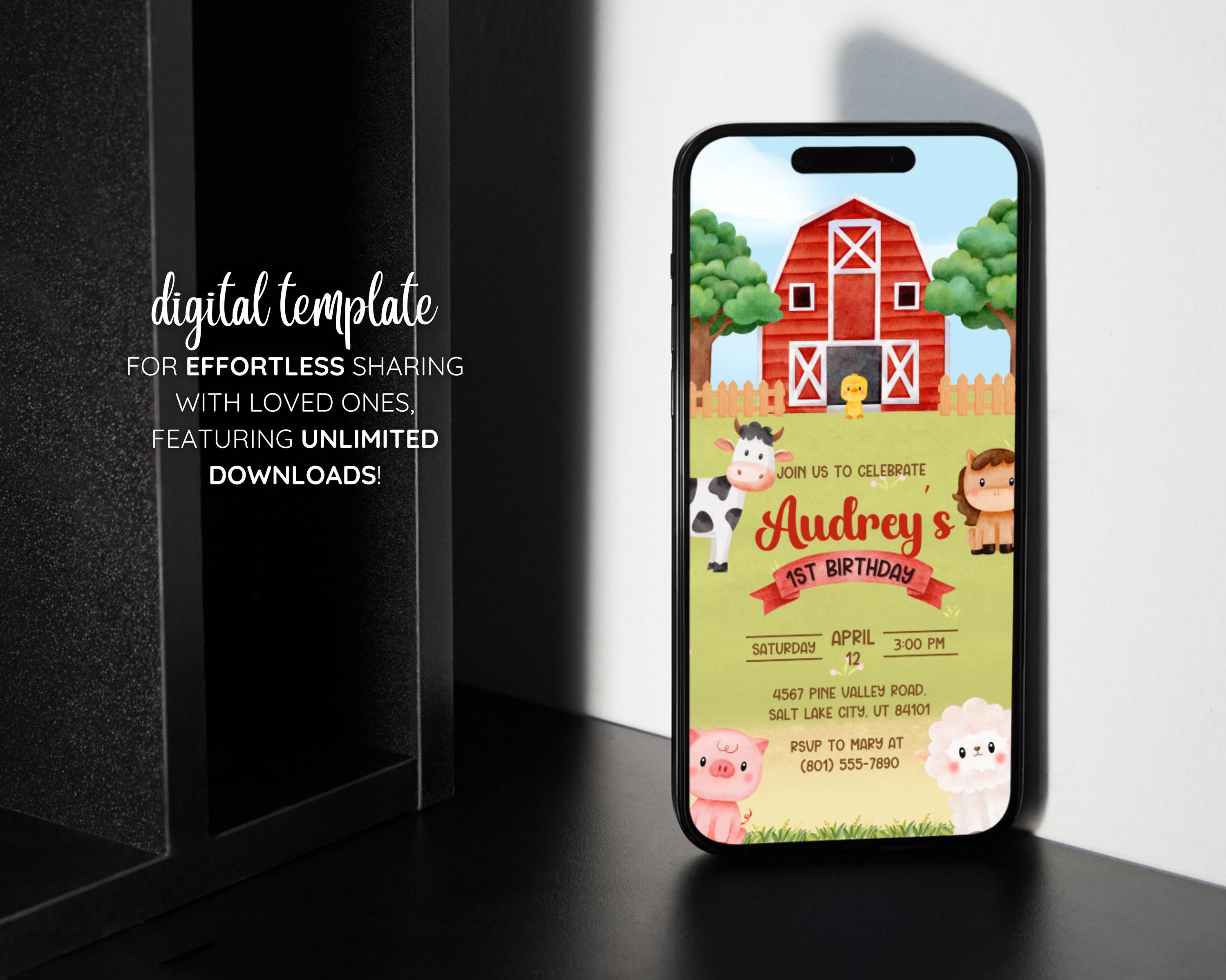 Farm Barnyard Birthday Invitation Template, Farm Animals Birthday Party ...