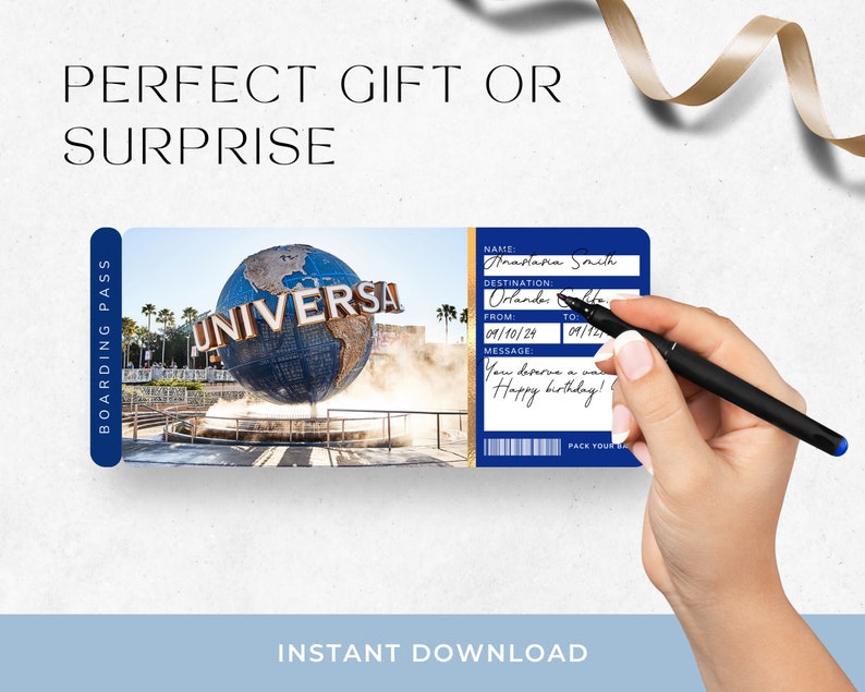Printable UNIVERSAL STUDIOS Surprise Trip Ticket, Universal Gift Ticket ...