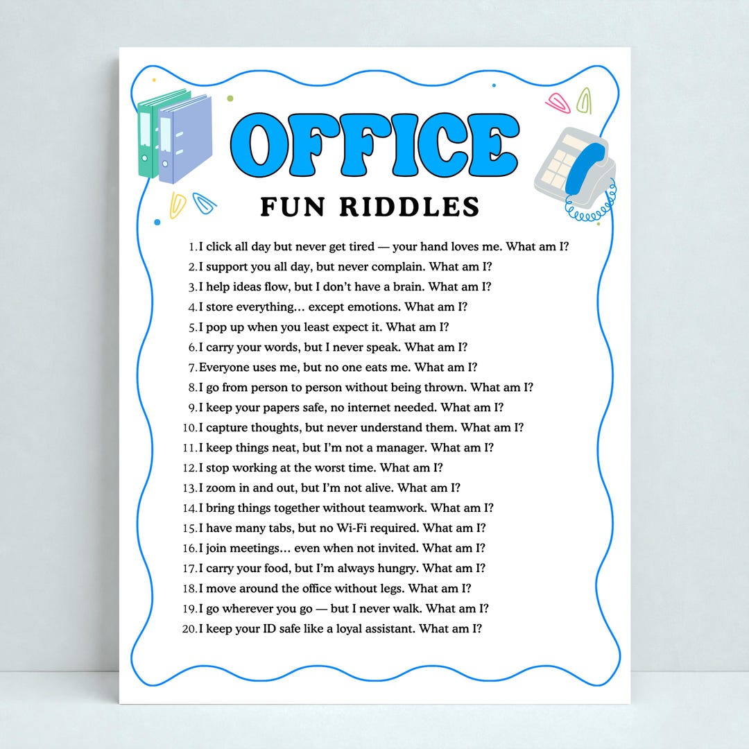 Office Riddles Printable, Fun Office Team Building Game Activity ...