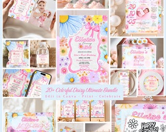 Daisy Floral 1st Birthday Invitation Bundle, Little Wildflower 1st Birthday Invite Wildflower Birthday Party Girl Flower Birthday Party dfb1