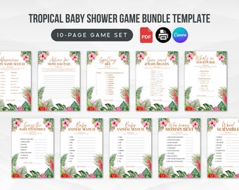 Tropical Baby Shower Game Bundle, Luau Baby Shower Game Templates, Girl Aloha Baby Shower Games