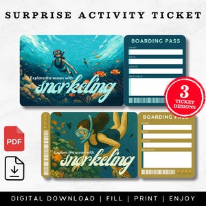 Snorkeling Surprise Gift Ticket, Editable Travel Invitation, Printable  Activity Voucher