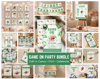 First Birthday Bundle, Football First Birthday Party Kit, Ultimate Birthday Bundle, Football Birthday Decor, Game On Birthday Invite, gfb1