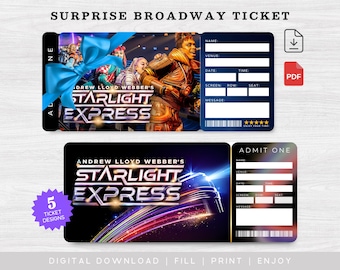 Afdrukbaar Starlight Express Broadway-verrassingsticket, ticket muziektheater, onthulling evenement cadeau, muziekshow Theatertoegang Souvenir