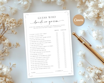 Guess Who Wedding Game Template, Guess Who Bride Or Groom Game, Bridal Shower Games, Bachelorette Games, Engagement Party, Bride Or Groom