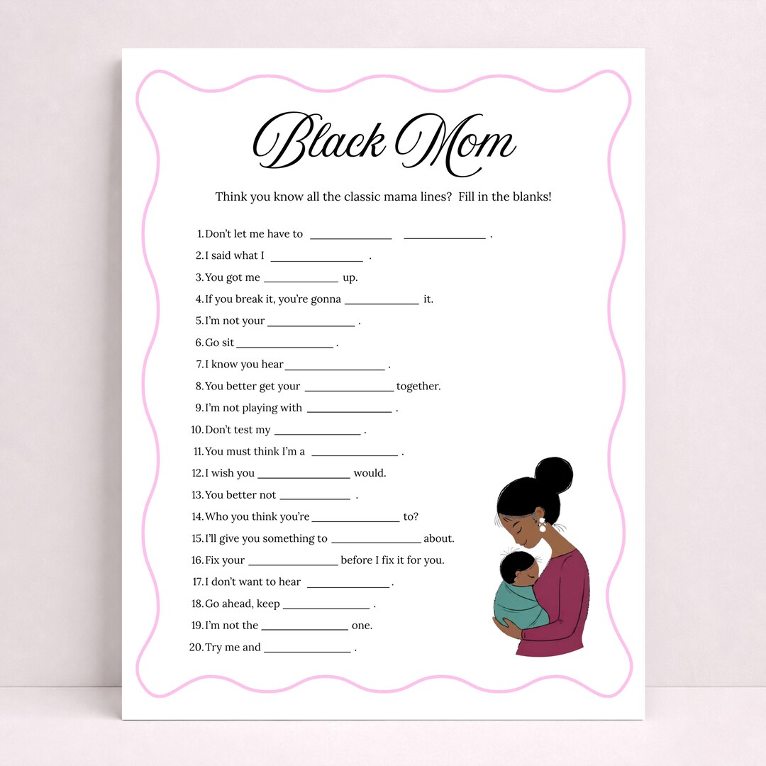 Black Mama Sayings Game, Black Baby Shower Game, Fun Baby Shower Game ...