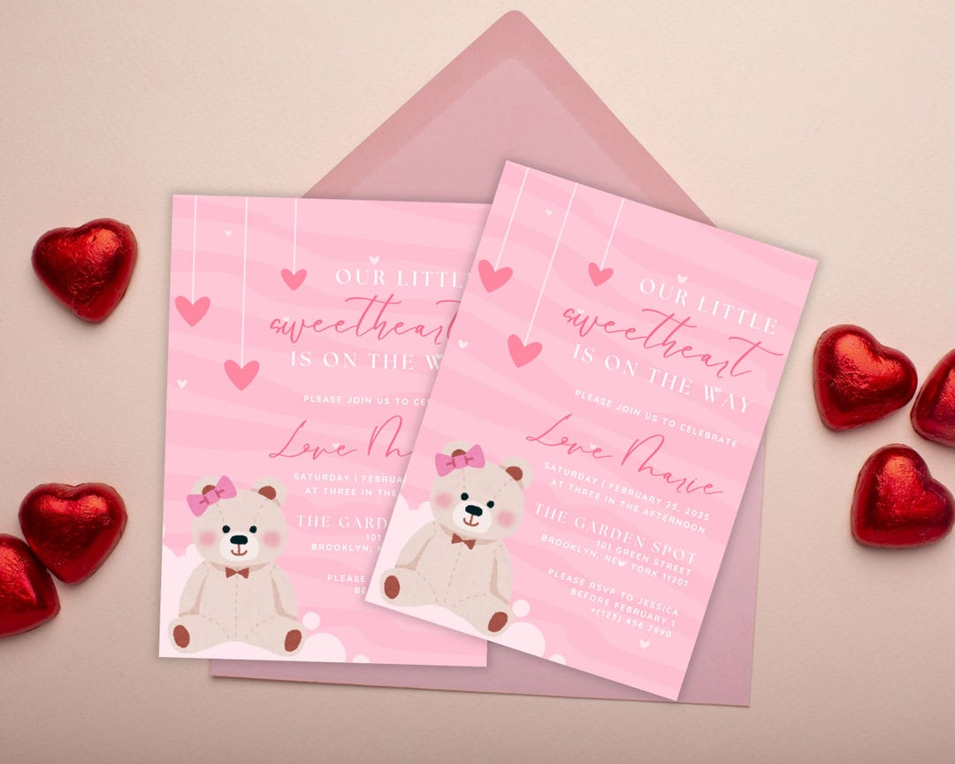 February Invite February Baby Shower Invitation Card Template, Valentine Baby Shower ...