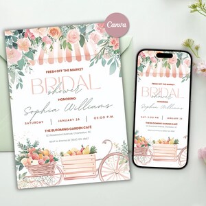 Frisch aus dem Markt Brautparty Einladungsvorlage, Brautparty Feier Party, Hochzeit Brautparty Bauernmarkt Floral, Canva