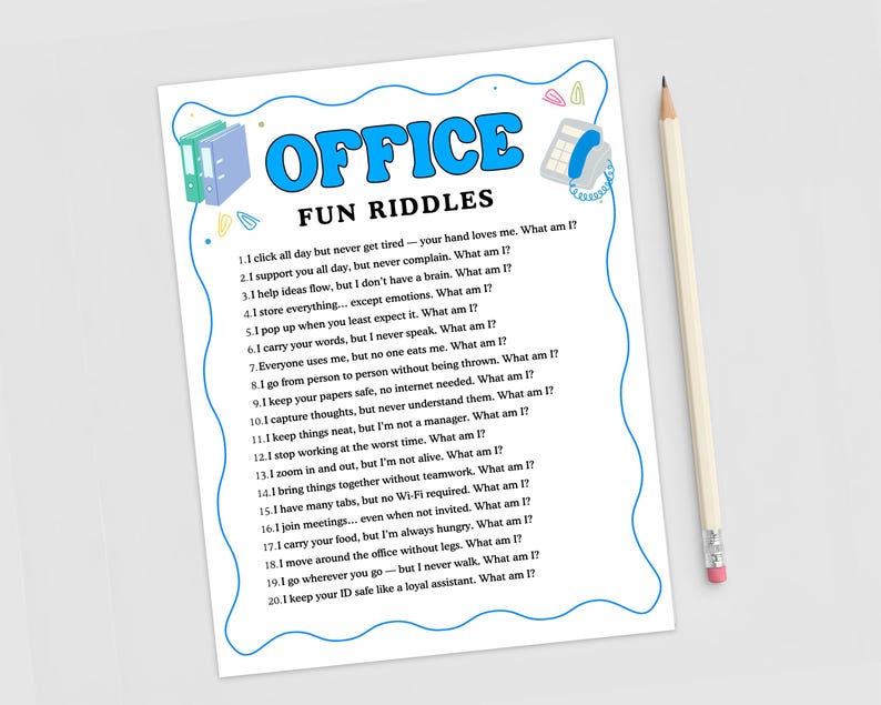 Office Riddles Printable, Fun Office Team Building Game Activity ...
