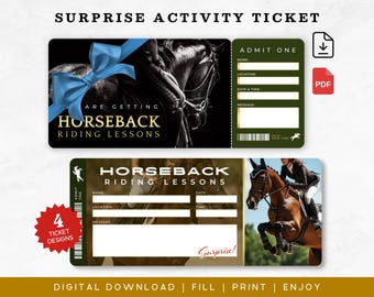 Digital Horseback Riding Lessons Surprise Reveal Ticket, Gift Voucher Horse Riding Lessons Gift Voucher, Ticket For Horseback Riding Lessons