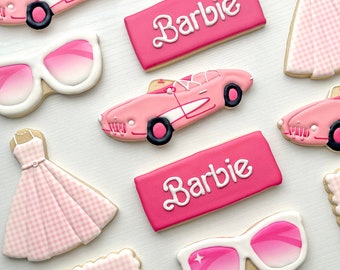 Cute Fashion B Doll, Party in Pink | Decorated Royal Icing Sugar Cookies | Set of 12