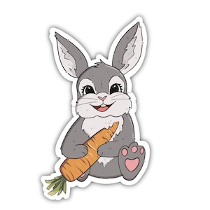 Bunny and Carrot Sticker, Kids laptop Stickers, Easter Bunny Sticker, Laptop Water Bottle Sticker, Vinyl Sticker Art, Rabbit Sticker