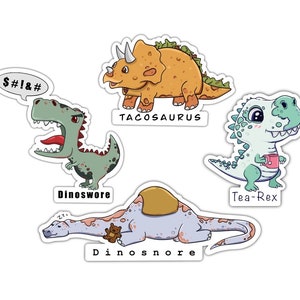 Dinosaur Sticker pack, cute Dino puns, Kids Stickers, Vinyl Sticker Decal, Funny Dinosaur Sticker
