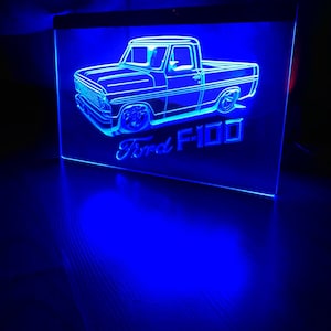 Ford F100 Low Truck LED Neon Blue Light Sign 8x12
