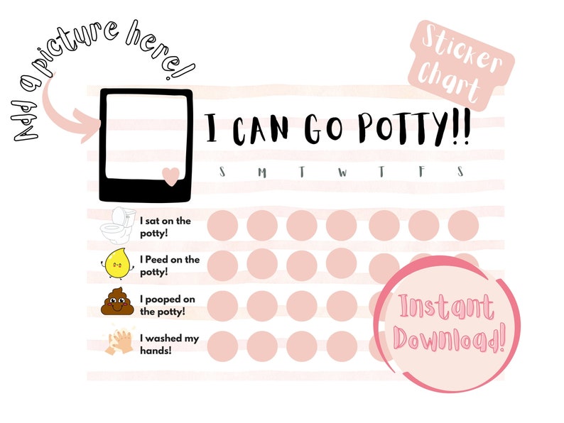 Printable Potty Training Chart for Kids, Potty Chart for Girls, Potty Sticker Chart, Reward ...