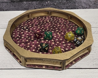 Bandeja octogonal para dados forrada de fieltro, regalo para juegos de rol de mesa en morado y dorado