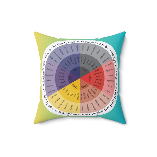 Feels Wheel Kussen Blauw en Geel | Kussen voor geestelijke gezondheid | Emotionele kaart | Maatschappelijk werkers | Psycholoog decor | Cadeau ideeën