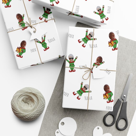 Custom Photo Elf Gift Wrap, Funny Photo Wrapping Paper, Custom Face Wrapping Paper Rolls, Personalized Gift for Grandma, Gift Wrap for Kids