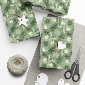 Wrapping Paper Sage Green, Eco-Friendly Paper, Elegant Sage Giftwrap, Green Wrapping Paper Rolls, Giftwrap Sheets, Sage abstract floral