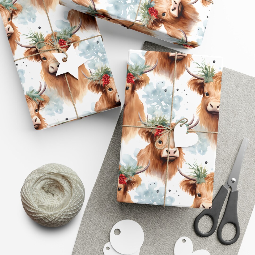 Baby Highland Cow Wrapping Paper, Christmas Gift Wrap Rolls, Winter