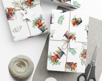 Papel de regalo con diseño de vacas de las Highlands, rollos de papel de regalo con vacas en cubos, papel de regalo con diseño de novilla adorable, papel de regalo único, papel de regalo para baby shower ba30