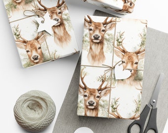 Deer Wrapping paper roll, unique gift wrap for men, woodland forest giftwrap sheets, eco friendly wrapping paper for hunters