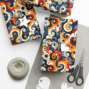 Groovy Retro Swirls, Wrapping Paper Roll, Gift Wrap for Her, Eco friendly Wrapping Paper Sheets, Birthday Giftwrap, Unique Wrapping for kids