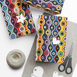 Groovy Circles and Swirls, Wrapping Paper Roll, Eco-friendly Wrapping Paper Sheets, Birthday Giftwrap, Unique Wrapping for kids