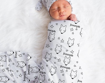 Swaddle Blanket Wolf, Personalized Baby Gift, Woodland Nursery Theme, Newborn Receiving Blanket, Custom Name Wolf Swaddle Blanket